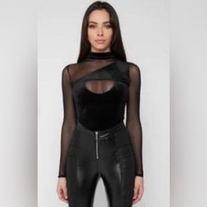 Maniere De Voir Black Sheer Bodysuit